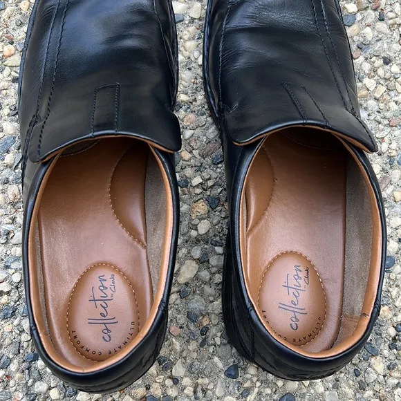 Clarks Black Leather Slip-On Shoes Size 15M