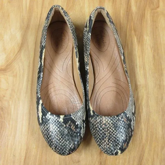 CLARKS Indigo Multicolor Ballet Flats Womens Size 8 Faux Snakeskin Slip On Shoes
