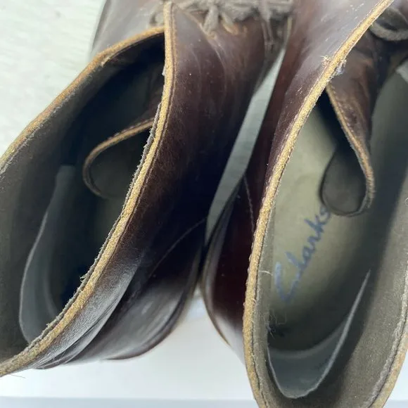 Clarks Men Desert Boots 11 Brown Leather Lace Up Ankle Boot Shoes Distressed