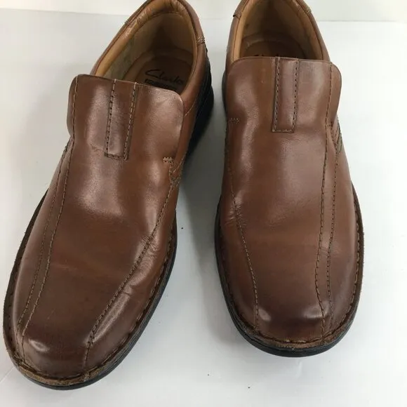 CLARKS ORTHOLITE Burnished Slip On Brown Loafers Size 9M