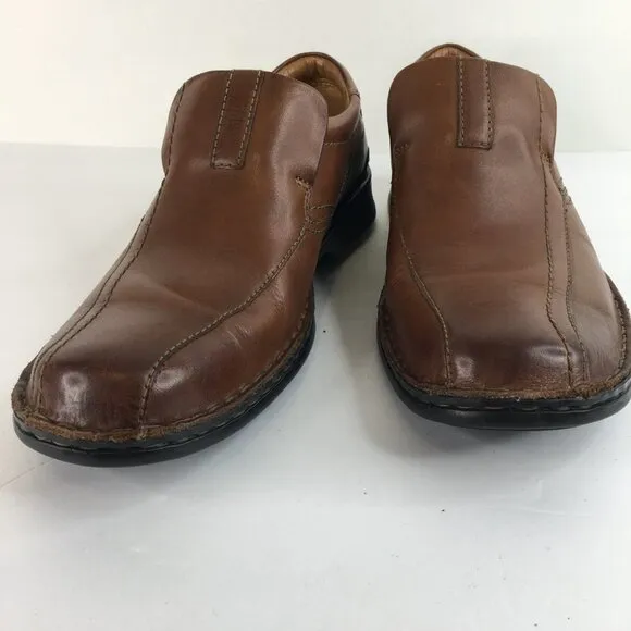 CLARKS ORTHOLITE Burnished Slip On Brown Loafers Size 9M