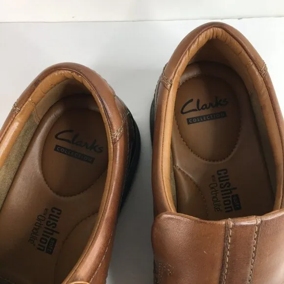 CLARKS ORTHOLITE Burnished Slip On Brown Loafers Size 9M