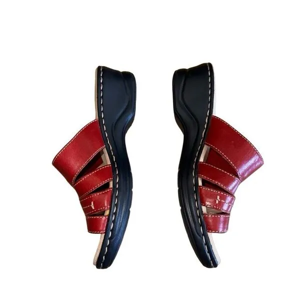 Clarks Lexi Sabrina Womens Red Leather Slides Sandals Shoes - Size 7.5