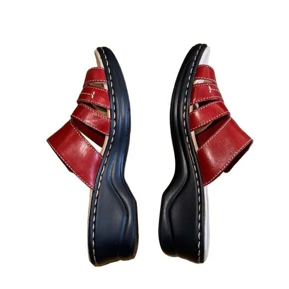 Clarks Lexi Sabrina Womens Red Leather Slides Sandals Shoes - Size 7.5