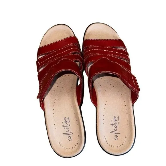 Clarks Lexi Sabrina Womens Red Leather Slides Sandals Shoes - Size 7.5