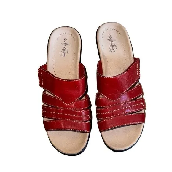 Clarks Lexi Sabrina Womens Red Leather Slides Sandals Shoes - Size 7.5