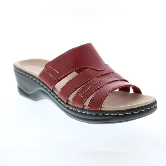 Clarks Lexi Sabrina Womens Red Leather Slides Sandals Shoes - Size 7.5
