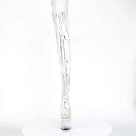 Clear Heeled Thigh High Boots