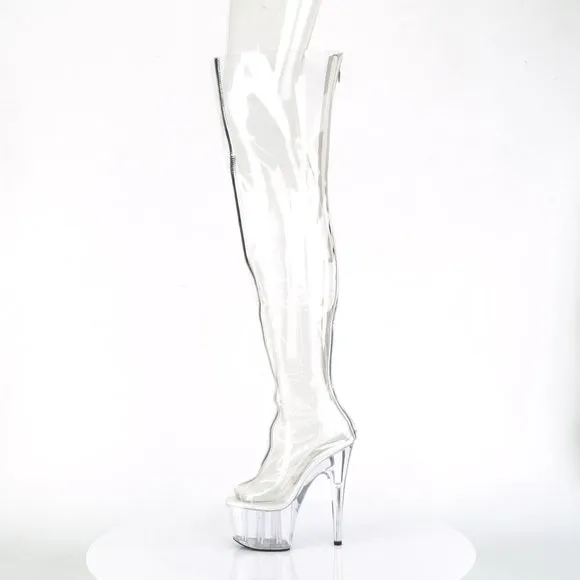 Clear Heeled Thigh High Boots