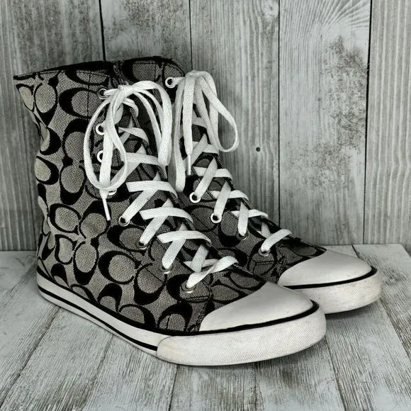 Coach Bonney Signature Plaid Lined Fold Down High Top Lace Up Sneakers Size 8.5