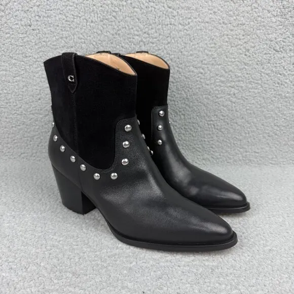 Coach Boots Women 9.5 Shoes Black Pauline Leather Suede Ankle Booties Heel Biker