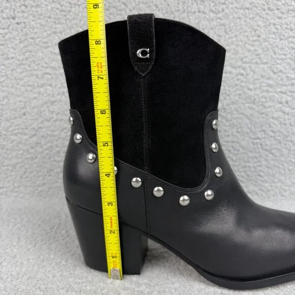 Coach Boots Women 9.5 Shoes Black Pauline Leather Suede Ankle Booties Heel Biker