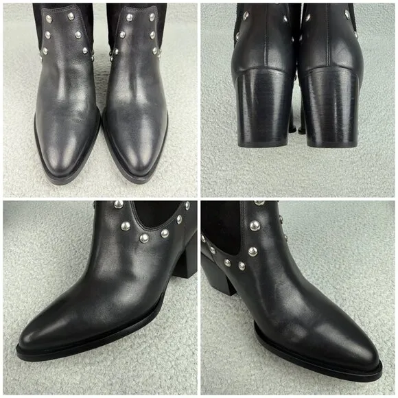 Coach Boots Women 9.5 Shoes Black Pauline Leather Suede Ankle Booties Heel Biker