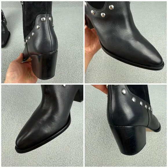 Coach Boots Women 9.5 Shoes Black Pauline Leather Suede Ankle Booties Heel Biker