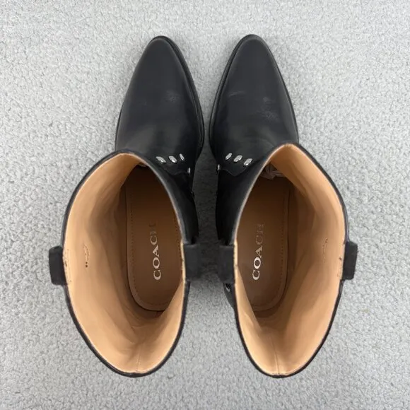 Coach Boots Women 9.5 Shoes Black Pauline Leather Suede Ankle Booties Heel Biker