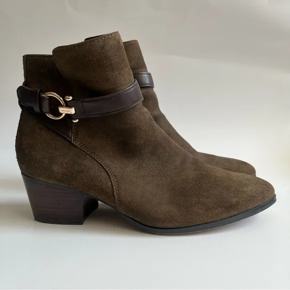 COACH- Dark Green Olive Ankle Boots with Zipper Size 7.5