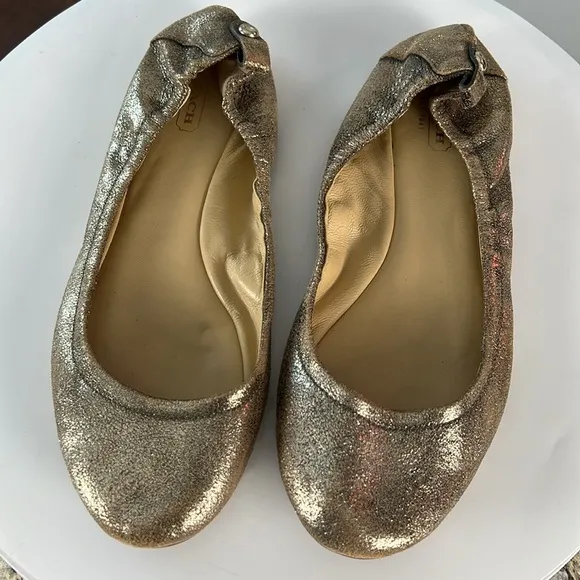 COACH Metallic Gold Leather Delight Ballet Slippers Flats Size 8