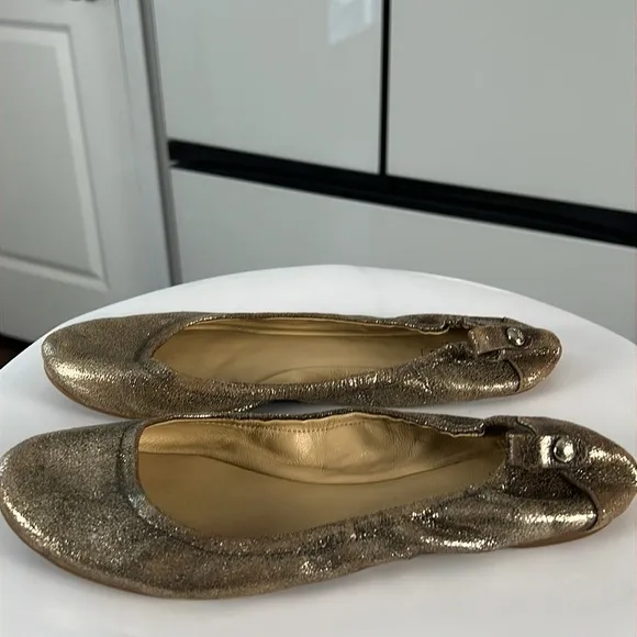 COACH Metallic Gold Leather Delight Ballet Slippers Flats Size 8