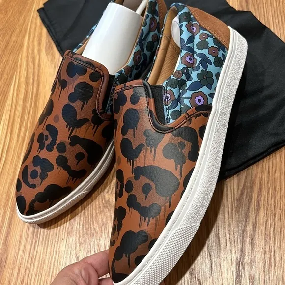Coach Wild Beast Sneakers Nappa leather floral leopard print slip on 8.5 new nib