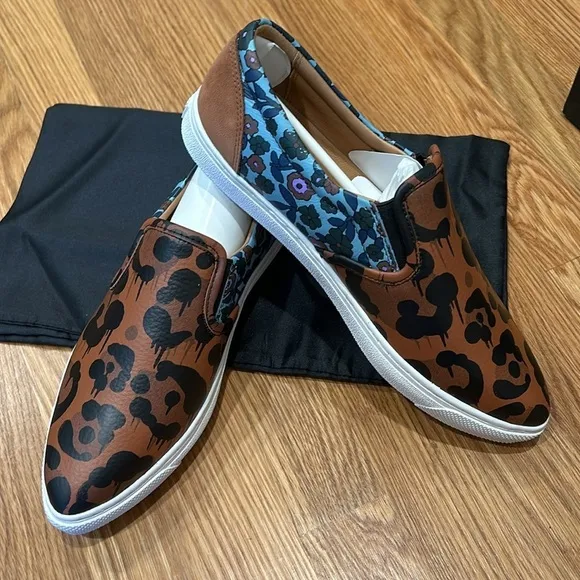 Coach Wild Beast Sneakers Nappa leather floral leopard print slip on 8.5 new nib