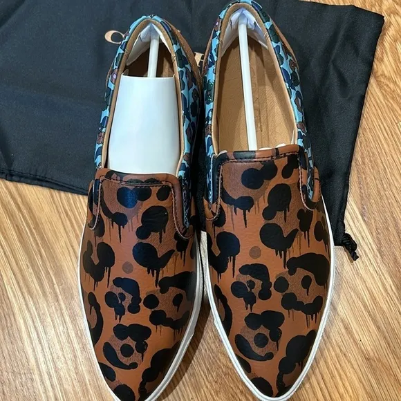Coach Wild Beast Sneakers Nappa leather floral leopard print slip on 8.5 new nib