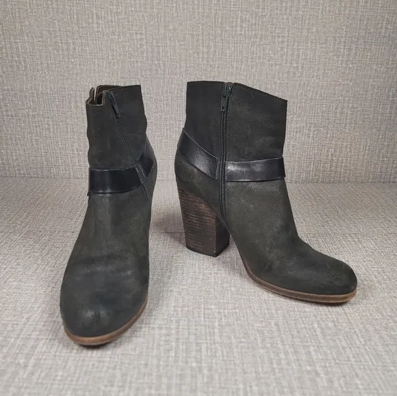 Coclico Gray &amp; Black Heel Leather Suede Boots Women's size 39.5 US 8.5/9 Shoes