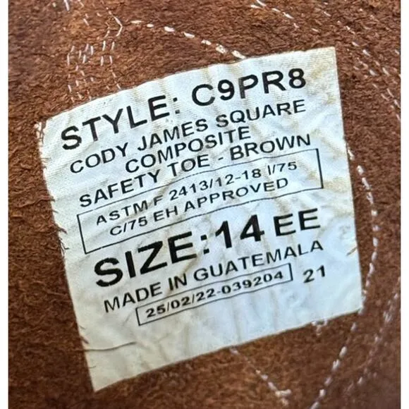 Cody James Square Safety Toe Cowboy Boots Men 14EE Brown Leather Composite