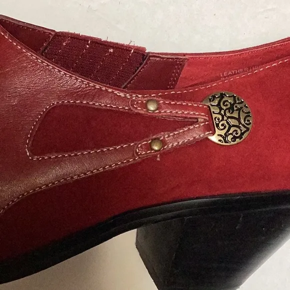 Coldwater Creek Red Leather Suede Point Square Toe Western Ankle Boot Shoes 10