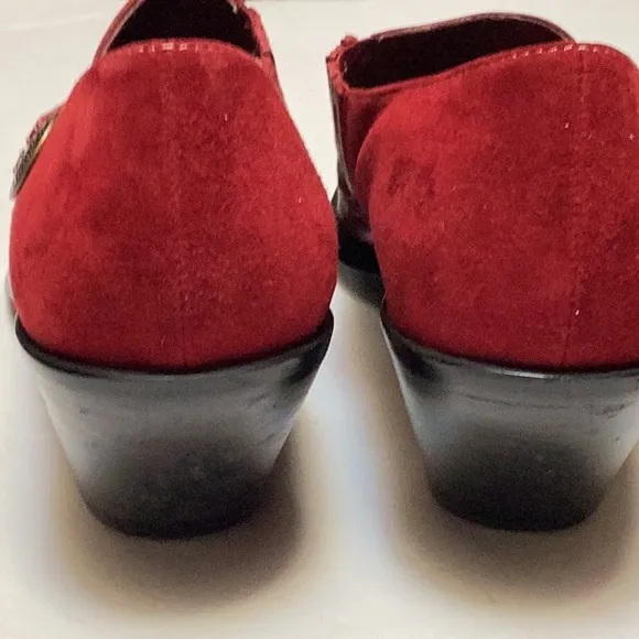 Coldwater Creek Red Leather Suede Point Square Toe Western Ankle Boot Shoes 10