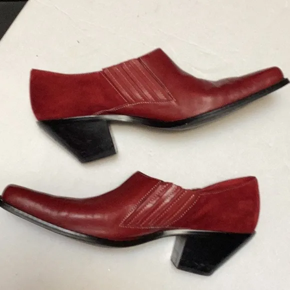 Coldwater Creek Red Leather Suede Point Square Toe Western Ankle Boot Shoes 10