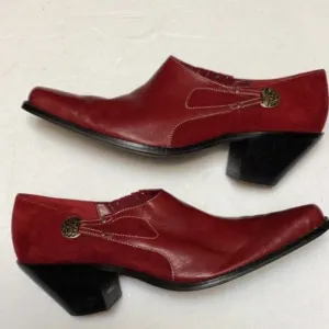 Coldwater Creek Red Leather Suede Point Square Toe Western Ankle Boot Shoes 10