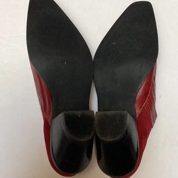 Coldwater Creek Red Leather Suede Point Square Toe Western Ankle Boot Shoes 10