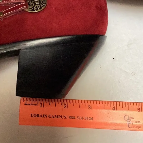 Coldwater Creek Red Leather Suede Point Square Toe Western Ankle Boot Shoes 10
