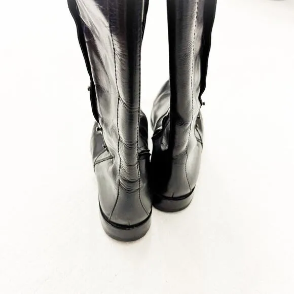 Cole Haan Black Leather Zip Up Riding Biker Boots Riveted Knee High Size 7 EUC