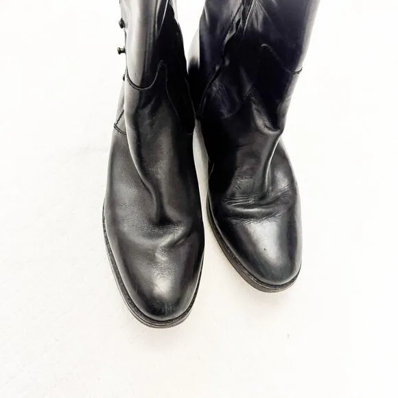 Cole Haan Black Leather Zip Up Riding Biker Boots Riveted Knee High Size 7 EUC