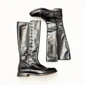 Cole Haan Black Leather Zip Up Riding Biker Boots Riveted Knee High Size 7 EUC
