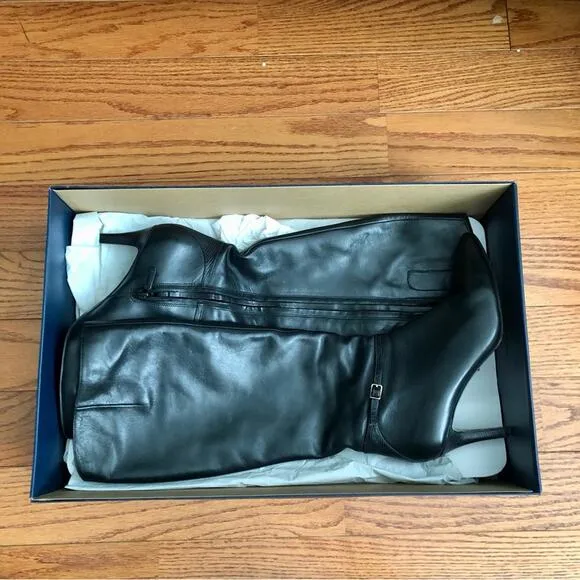 Cole Haan Garner Tall Dress Black Knee-High Leather Boots Women's Size 7.5