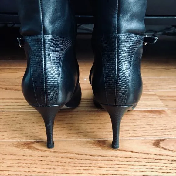 Cole Haan Garner Tall Dress Black Knee-High Leather Boots Women's Size 7.5