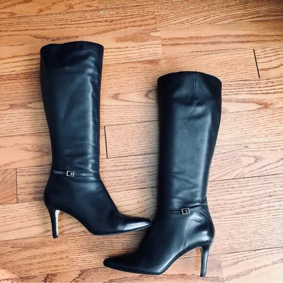 Cole Haan Garner Tall Dress Black Knee-High Leather Boots Women's Size 7.5