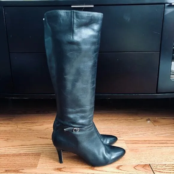 Cole Haan Garner Tall Dress Black Knee-High Leather Boots Women's Size 7.5