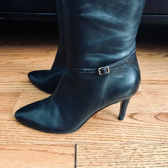 Cole Haan Garner Tall Dress Black Knee-High Leather Boots Women's Size 7.5