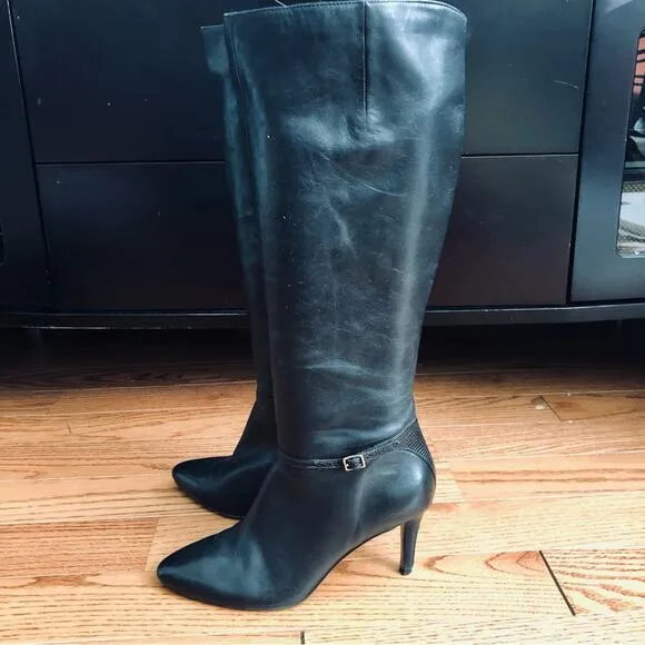 Cole Haan Garner Tall Dress Black Knee-High Leather Boots Women's Size 7.5