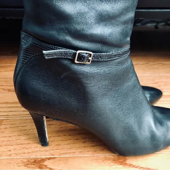 Cole Haan Garner Tall Dress Black Knee-High Leather Boots Women's Size 7.5