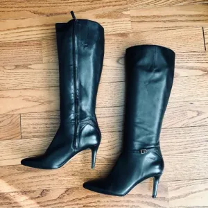 Cole Haan Garner Tall Dress Black Knee-High Leather Boots Women's Size 7.5