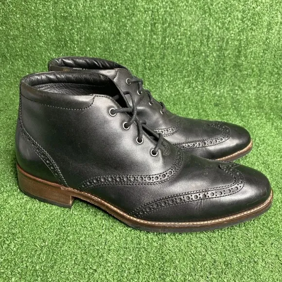 Cole Haan Liam Chukka II Semi Wing Tip C11052 Men's Black Leather Boots Sz 9 M