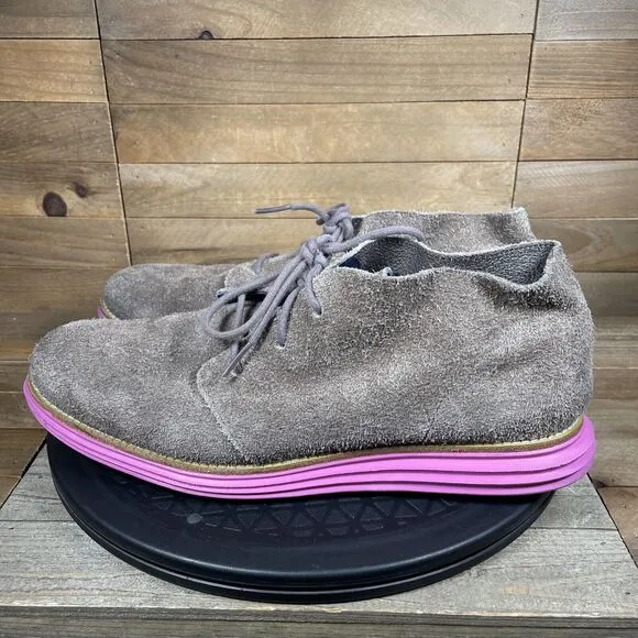 Cole Haan Mens Sz 8.5 LunarGrand Wing Chukka Boots Shoes Pink Soles C11186 Brown