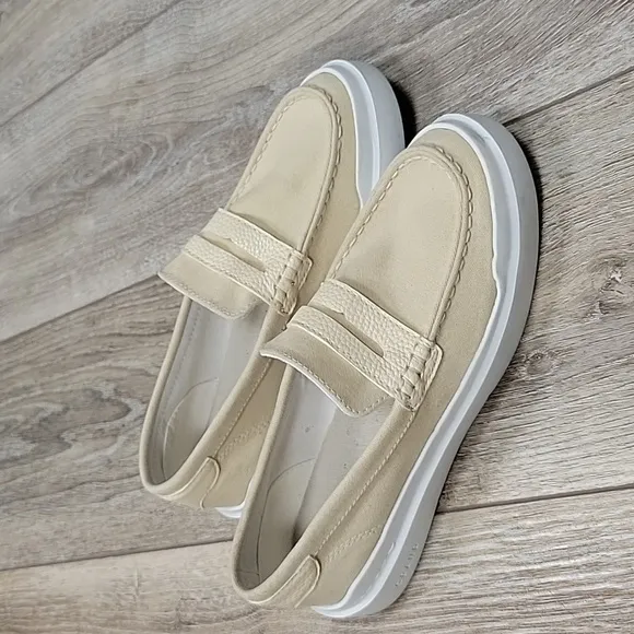 Cole Haan Size 6 1/2 Beige Grand Pro Rally Penny Loafer Shoes Canvas