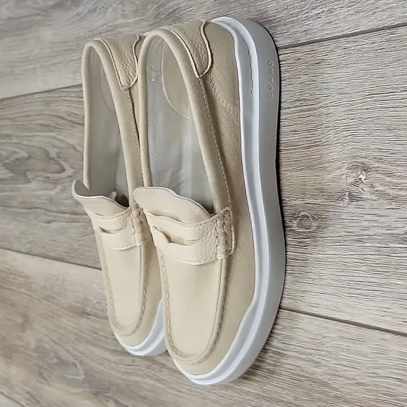 Cole Haan Size 6 1/2 Beige Grand Pro Rally Penny Loafer Shoes Canvas