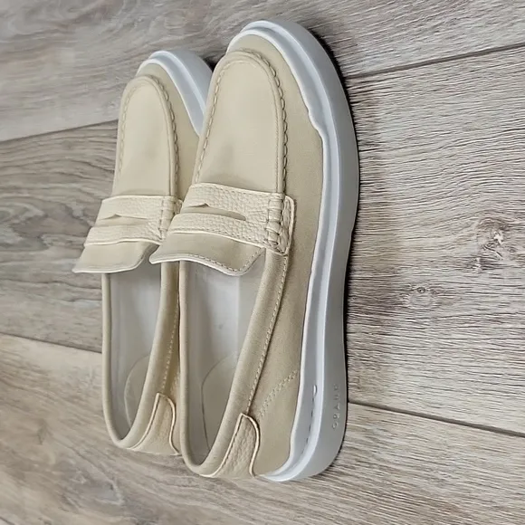 Cole Haan Size 6 1/2 Beige Grand Pro Rally Penny Loafer Shoes Canvas