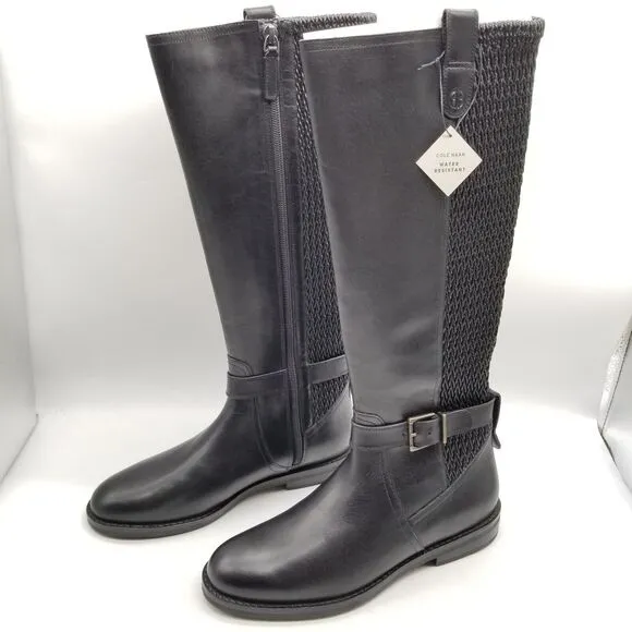 Cole Haan Women Clover Stretch High Boots Sz 6 B Black Leather Zip